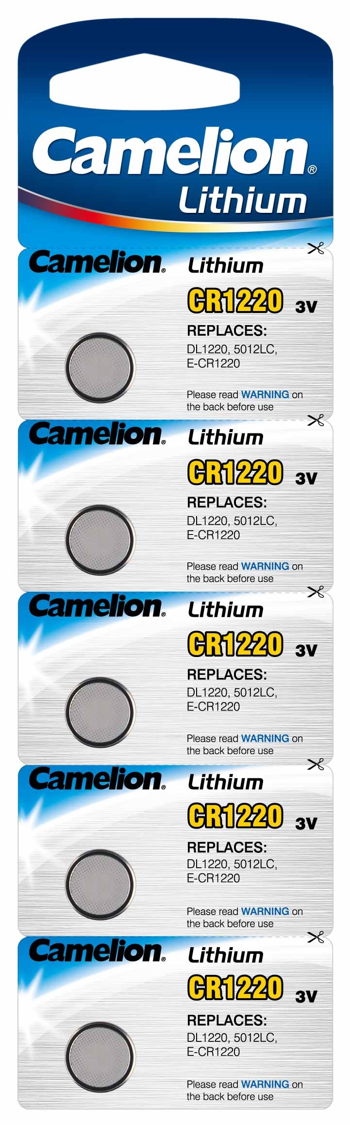 Lot de 5 Piles bouton plates lithium type CR1220 3V compatibles